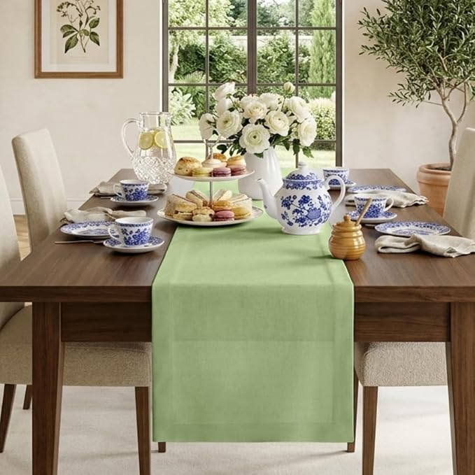 Classic Linen™ by D'Moksha Sage Green Table Runner 120 Inches Long, 100% Pure by DMokshaHomes