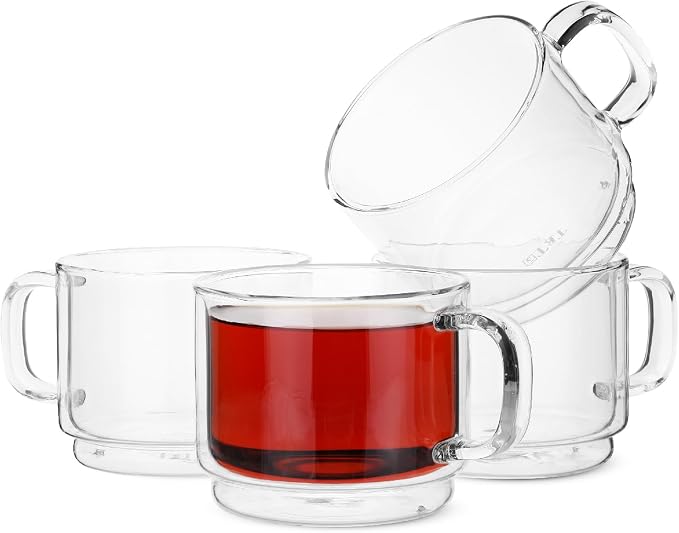 BTaT- Double Walled Stackable Glass Coffee Mugs, 16 oz, Glass Coffee Cups by BrewToATea