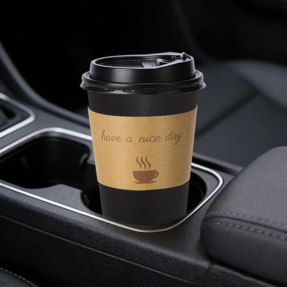 50 Pack 20 oz Disposable Coffee Cups with Lids, Paper Hot Coffee Cups with Sleeve and Straw, To Go Cups for Home, Office and Party (Black 20oz)