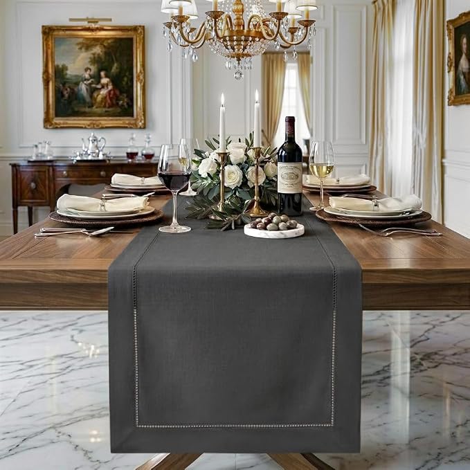 Signature Linen™ by D'Moksha Charcoal Grey Table Runner 90 Inches Long by DMokshaHomes