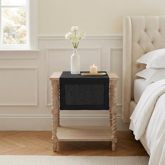 Classic Linen™ by D'Moksha Black Table Runner 48 Inches, 100% Pure Linen by DMokshaHomes