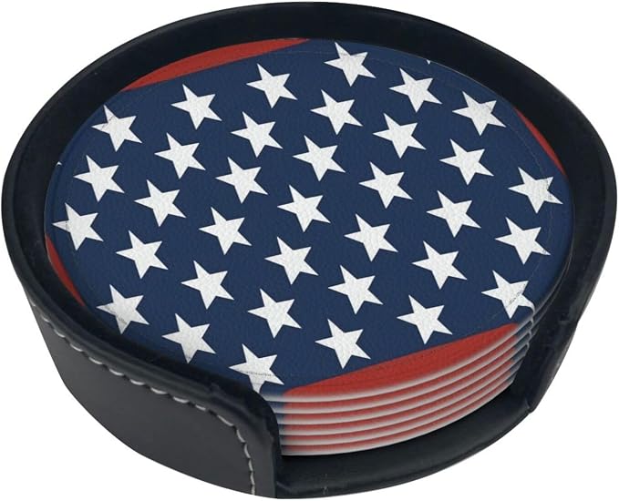 6 Pcs Independence Day 4th of July Patriotic American Flag Leather Coasters - Image 2