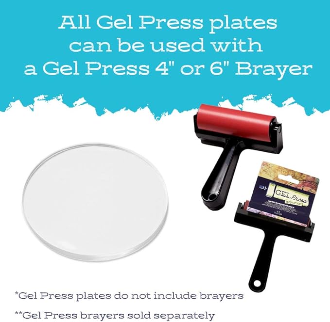 Gel Press Monoprinting Print Plate – 6” Circle Gel Plate - Printmaking Supplies - Reusable Gel Printing Plate for Press Art for Card Making, Scrapbooking, Journaling, Arts and Crafts, Home Decor