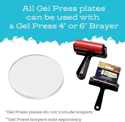 Gel Press Monoprinting Print Plate – 6” Circle Gel Plate - Printmaking Supplies - Reusable Gel Printing Plate for Press Art for Card Making, Scrapbooking, Journaling, Arts and Crafts, Home Decor