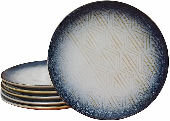 8” Stoneware Coupe Appetizer Plates with Reactive Glaze Finish, Dishwasher Microwave Oven Safe, for Salad, Dessert, Steak, Pasta (set of 6) (8" reactive glaze plates)