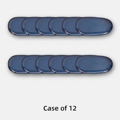 Organic Shape Highland Ceramic Serving Tray, 12pcs 13×7inch Handmade Reactive Glaze Stoneware Tray with Wavy Edge, for Kitchen, Microwave & Dishwasher Safe, Scratch Resistant-Blue