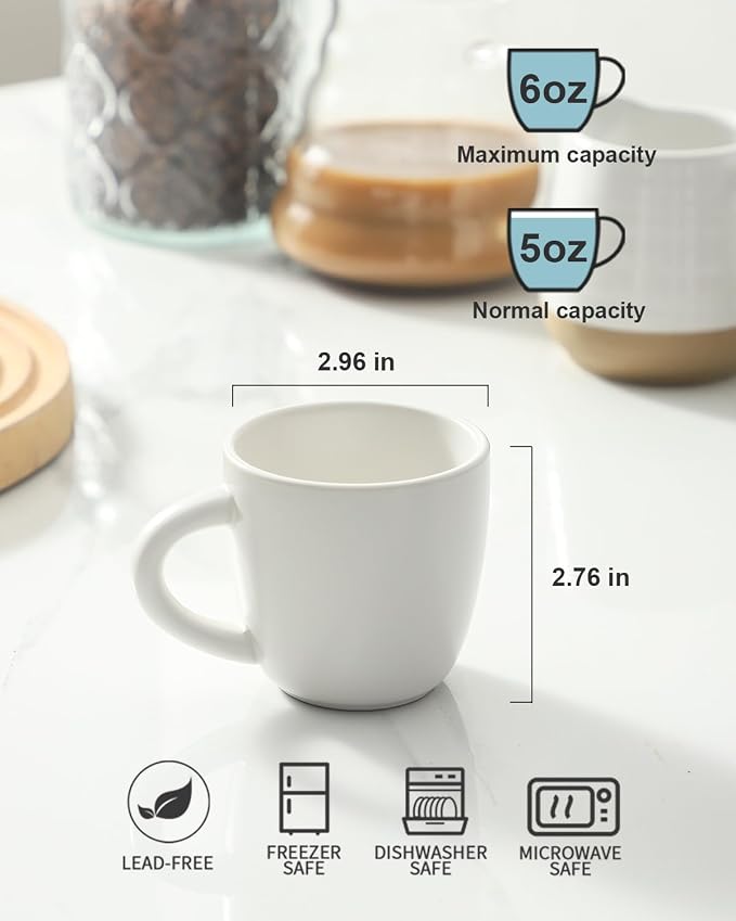 HASENSE Ceramic Espresso Cups Set, 4 Pack White Coffee Cups, Mini Latte - Image 2