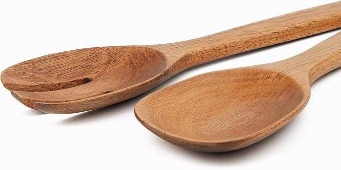 Acacia Wood Salad Servers, 10-inch Wooden Utensils - Image 3