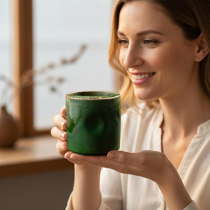 18oz Ceramic Coffee Mug with Sip Lid, Handleless Tumbler in a Vintage Kiln Style - Image 9
