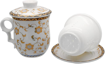 Porcelain Tea Cup with Infuser Lid and Saucer Sets - Image 5