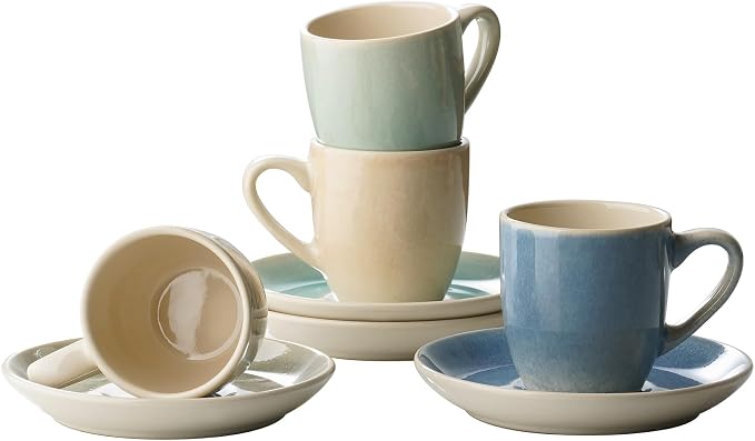 famiware 3oz Espresso Cups and Saucers, Stoneware Demitasse Cup by Famiware