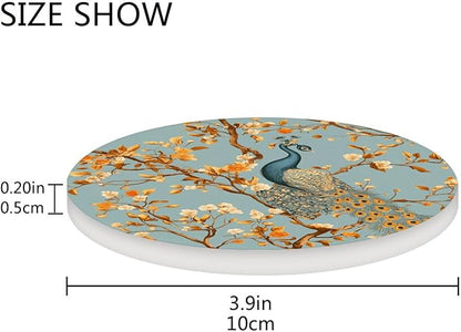 Coasters for Drinks Coaster Drink Set Decorative Coffee Table Desk Cup Mat Spring Cute Cork Bar Backing Round Home Decor Orange Branch Peacock21