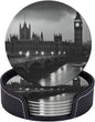 6Pcs PU Leather Coaster for Drinks, London Cup Coasters by WSOIHFEC
