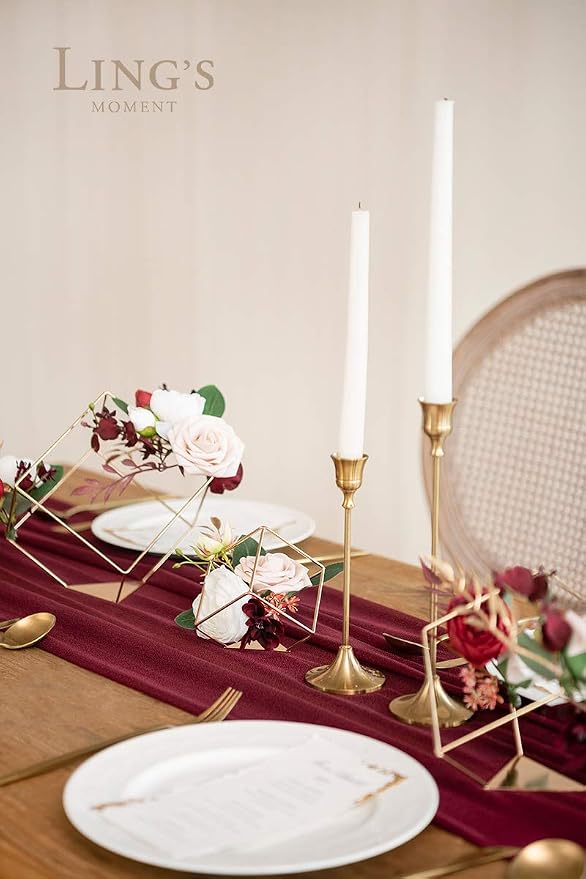 Ling's Moment 14Ft Burgundy Table Runner, Wedding Chiffon Table Runners | - Image 3