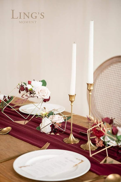 Ling's Moment 14Ft Burgundy Table Runner, Wedding Chiffon Table Runners | - Image 3