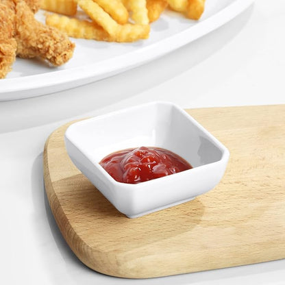 Yedio 3 Oz Square Dip Bowls Set of 6, White Ceramic Dipping Sauce Dishes, Mini Condiment Bowls for Soy Sauce, Sushi, BBQ, Ketchup, Vinegar, Party & Daily Use