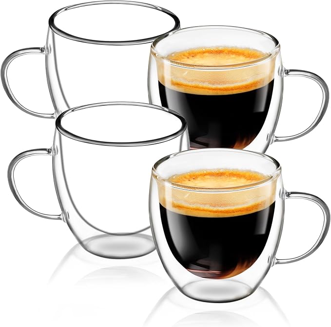 Espresso Cups Set of 4, 5oz Espresso Shot Glass Double Walled Coffee Cups | by Shopwithgreen
