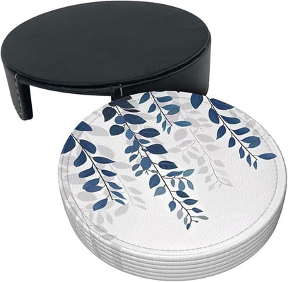 6 Pcs Blue Eucalyptus Leather Coasters - Image 4