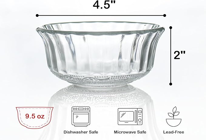 HillSpring Small Glass Bowls for Dessert, or Nuts, 4.5" Textured Bowls Set for - Image 7