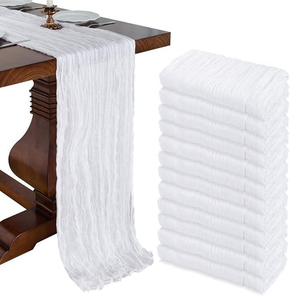12 Pack 10Ft White Cheesecloth Table Runner 23 x 120 Inch | Gauze Rustic Boho by CKIKU