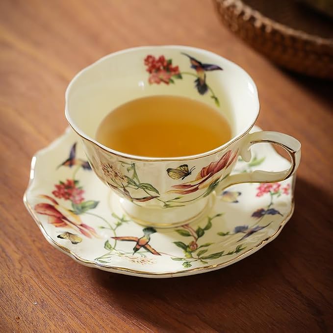 fanquare Vintage Spring Style Tea Cup and Saucer Set, 8 oz Porcelain Coffee Cup - Image 3