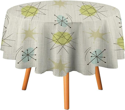 Mid Century Retro Round Tablecloth, Modern 1950s Style Abstract Geometric Vintage Print Tablecloth for Home Party Dining Room Kitchen Decor 60Inch(152cm)