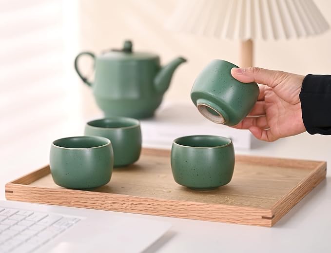 Rural Style Small Ceramic Espresso Cups Set of 4 Coffee Mugs 5oz Green | Tea - Image 4