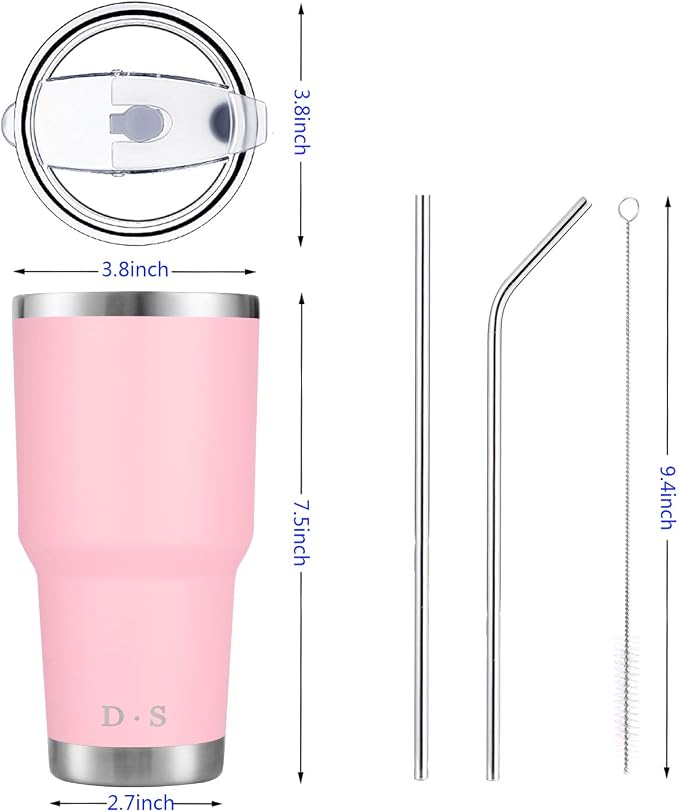 D·S 30 oz Pink Tumbler Double Wall Vacuum Insulated Travel Coffee Mug | Double - Image 2
