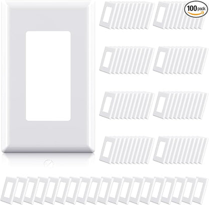ELEGRP 1-Gang Screwless Decorator Wall Plates, Standard Size Unbreakable Thermoplastic Faceplate Cover for Decorator Receptacle Outlet Switch, UL Listed (100 Pack, Glossy White)