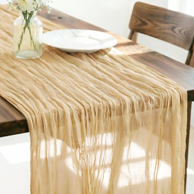 Beige Cheesecloth Table Runner 120 Inches 10 Ft Gauze Table Runner | Summer by LINXTAR
