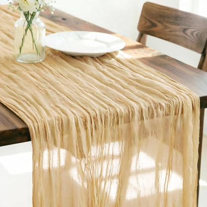 Beige Cheesecloth Table Runner 120 Inches 10 Ft Gauze Table Runner | Summer by LINXTAR