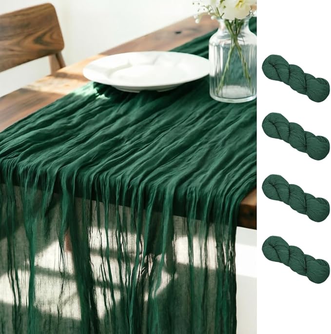 Emerald Green Cheesecloth Table Runner 120 Inches 4 Pack Gauze Table Runner | by LINXTAR