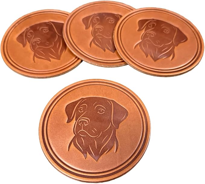Dog Breed Leather Coasters – Premium Full Grain Table Protectors by Handmade