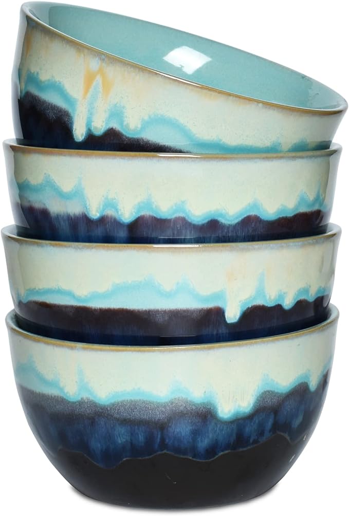 Stoneware Cereal Bowls Set of 4, 26 Oz, Soup Bowls by Bosmarlin