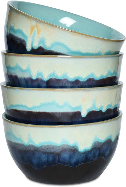 Stoneware Cereal Bowls Set of 4, 26 Oz, Soup Bowls by Bosmarlin