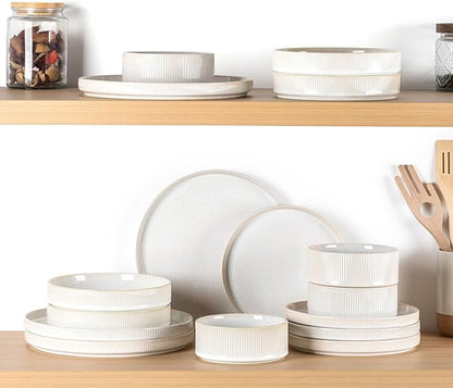theterra 7.5'' Ceramic Pasta Bowls, Salad Bowls Set of 4, Stoneware Serving Bowls for Fruits, Noodle, Dinner, House-warming Wedding Present, Reactive White