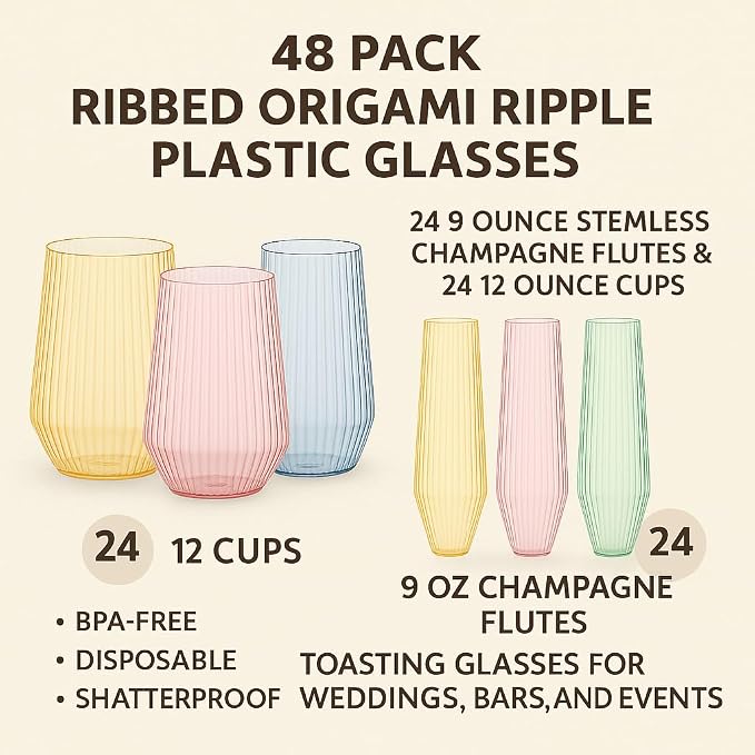 48 Pack Disposable Wine Glasses, Plastic Champagne Flutes - Image 5