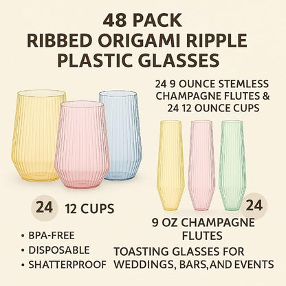 48 Pack Disposable Wine Glasses, Plastic Champagne Flutes - Image 5