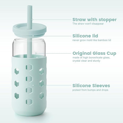Mrsdry 20 oz Glass Cups with Lids and Straws - Image 3