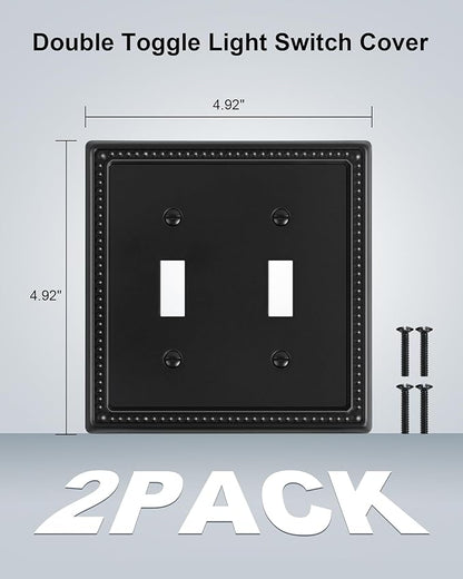 2-Pack Double Toggle Light Switch Cover Plate, Black Pearls Decorative Dual Switch Plate Covers, 2 Gang Metal Wall Plate, Corrosion Resistant