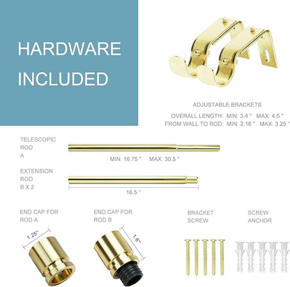 Curtain Rods for Windows 16 to 48 or 60 Inches Max Adjustable Length 1 Inch Diameter Window Curtain Rod with Aluminium Finials, Gold