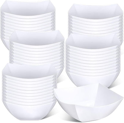 Tanlade 50 Pcs Square Plastic Serving Bowls Disposable Snack Salad Bowl Small Party Candy Bar Containers Taco Bar Serving Dishes for Buffet Chips Fruit(White,16 oz)