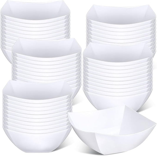 Tanlade 50 Pcs Square Plastic Serving Bowls Disposable Snack Salad Bowl Small Party Candy Bar Containers Taco Bar Serving Dishes for Buffet Chips Fruit(White,16 oz)