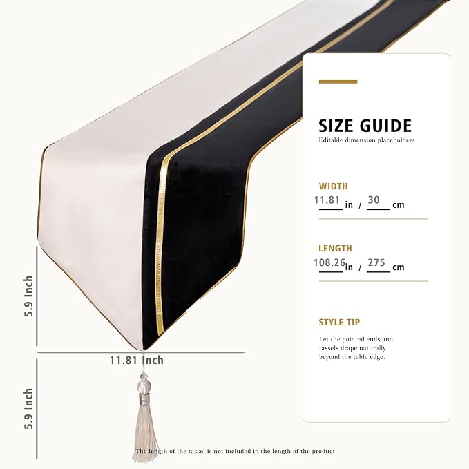 Avigers Table Runner 12 x 108 Inch, Tassels | Faux Silk double-layer accent - Image 2