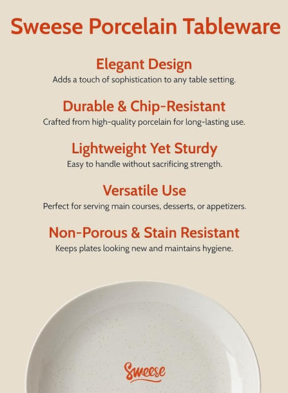 Sweese Porcelain Dinner Plates 11 Inch Set of 6 - Scratch Resistant, Microwave Oven Safe Plates in Grey