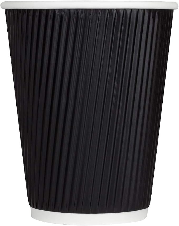 Karat 12 oz Ripple Insulated Coffee Cup Black Disposable Paper Hot Cup by Karat