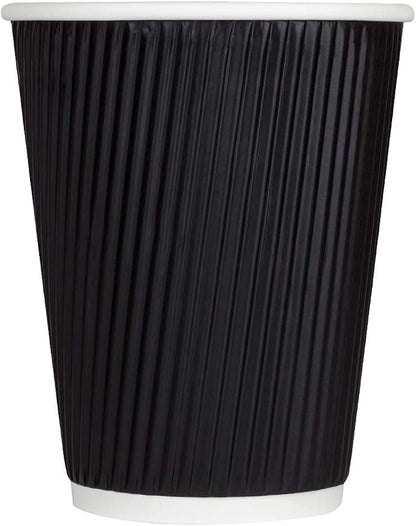 Karat 12 oz Ripple Insulated Coffee Cup Black Disposable Paper Hot Cup by Karat