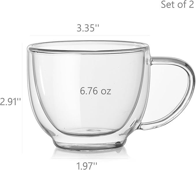 Double Wall Glass Coffee Mugs Set of 2, 6.76 oz Clear Insulated Cups - Image 4