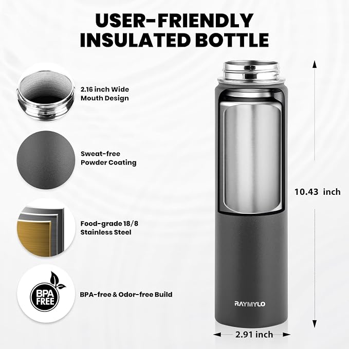 RAYMYLO Insulated Water Bottle 24 oz, Triple Wall Vacuum Stainless Steel | - Image 4