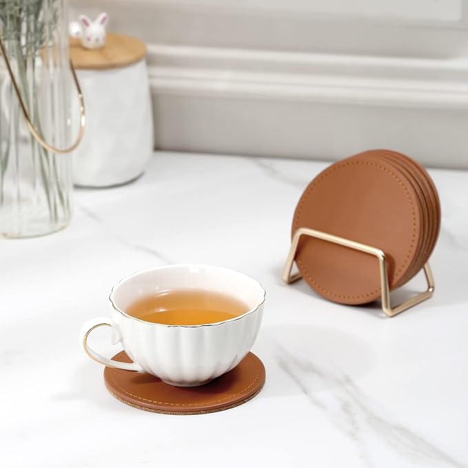 CASEGRACE Drink Coasters with Metal Holder Stand Set of 6, PU Leather Absorbent - Image 5